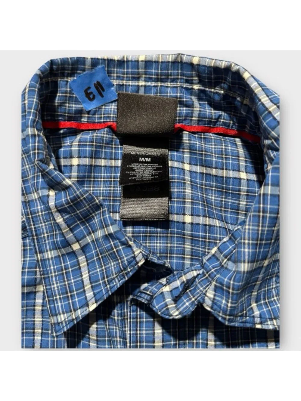 North Face Button Shirt Blue Plaid Outdoor Casual Short Sleeve Hiking Men Medium